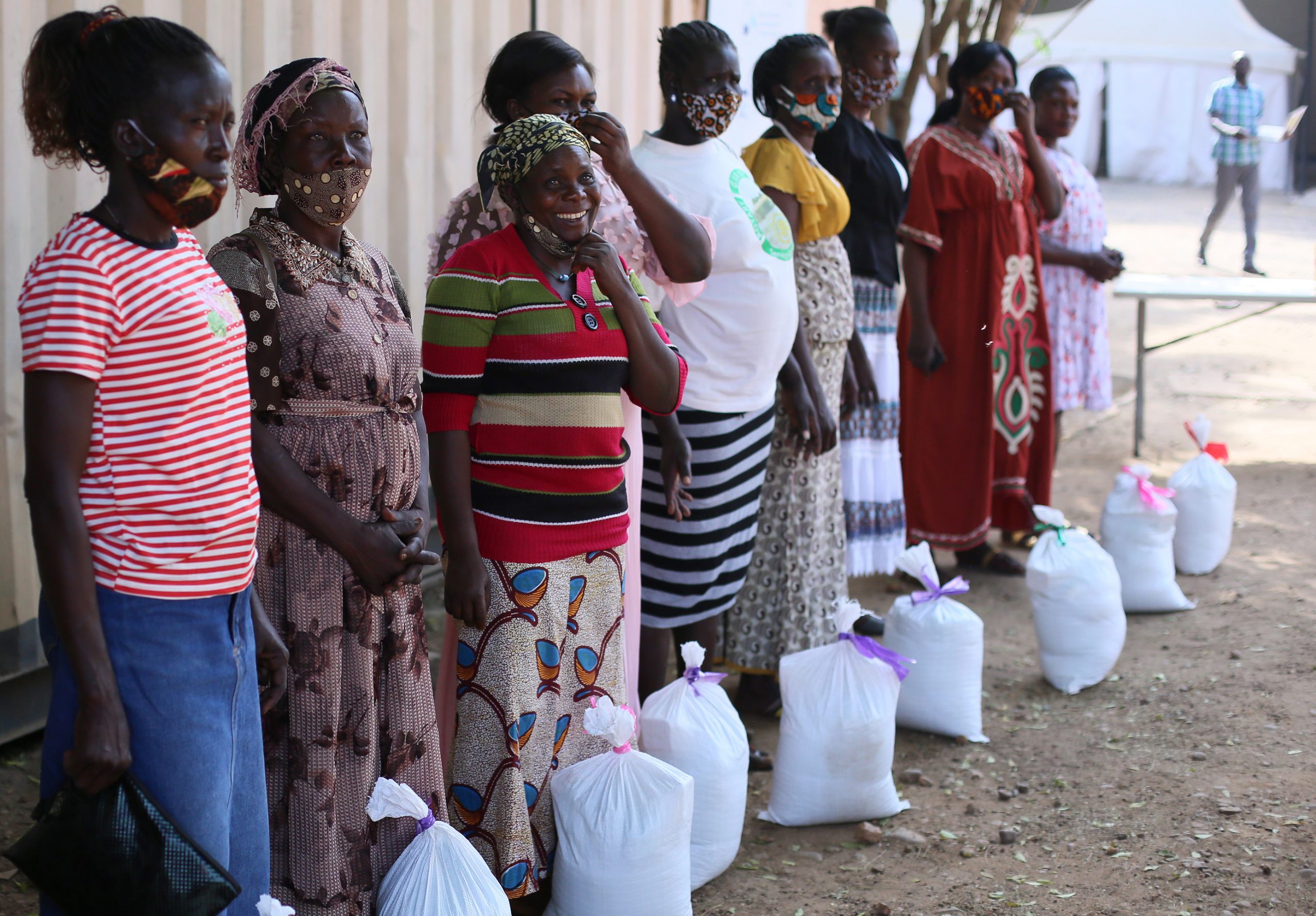 Women waiting for food supplies in Juba