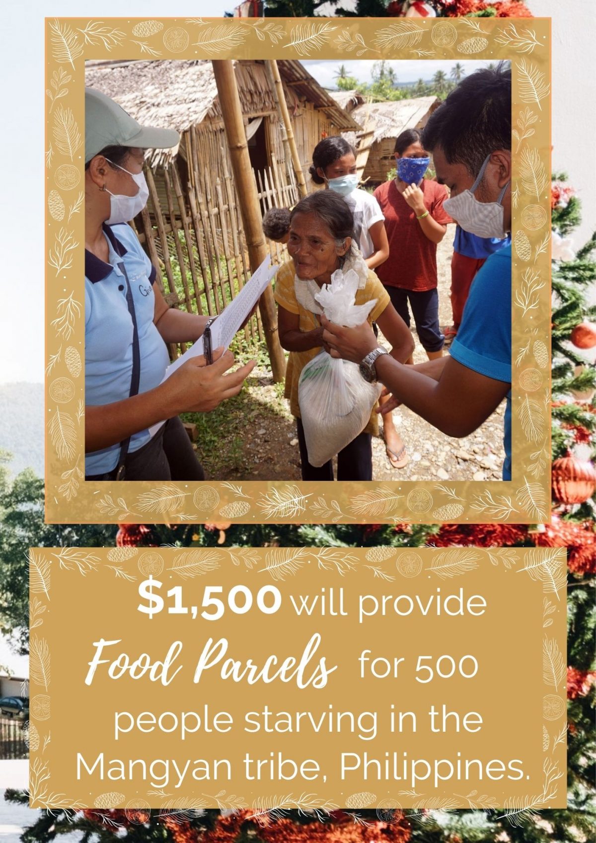 $1500 will provide food parcels for 500 people starving in the Mangyan tribe, Philippines.